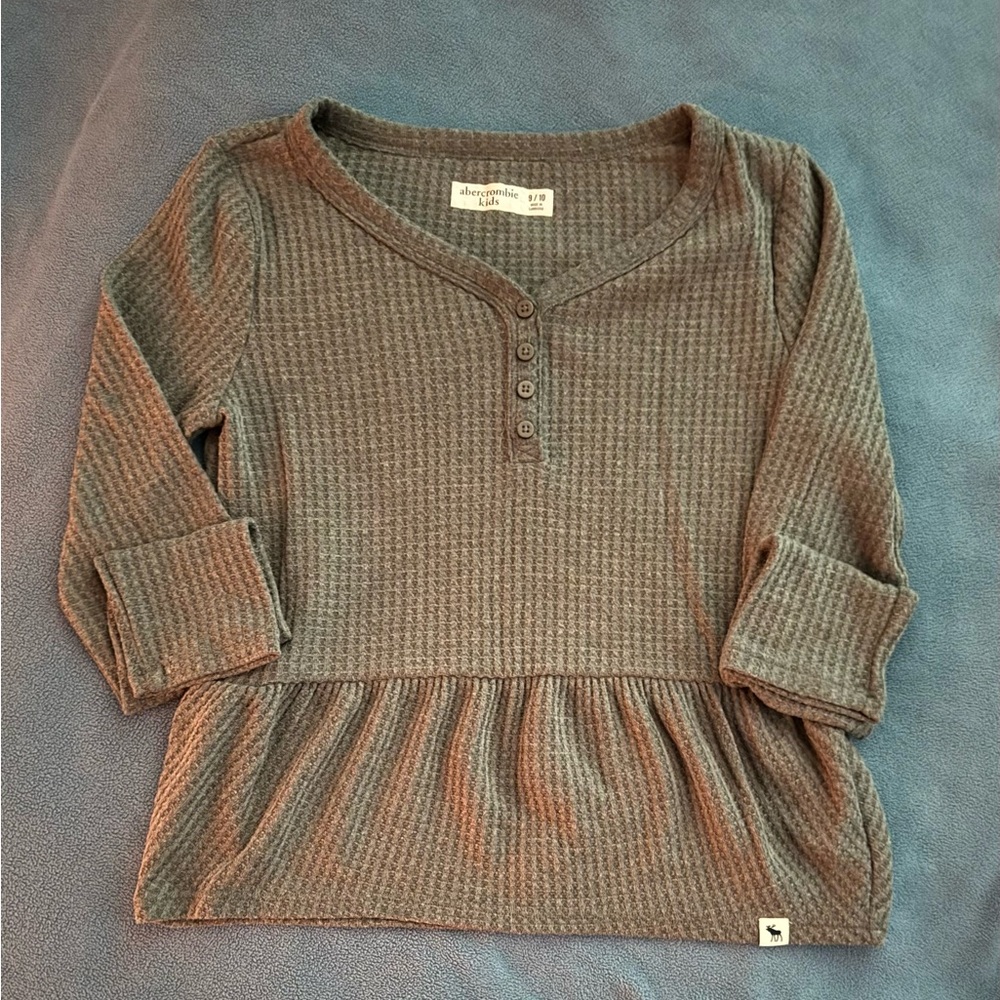 abercrombie kids dark beige Waffle Henley Peplum Long Sleeve Top
